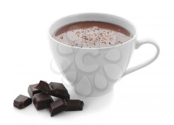 Cup of hot chocolate on white background�