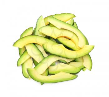 Pieces of ripe avocado on white background�
