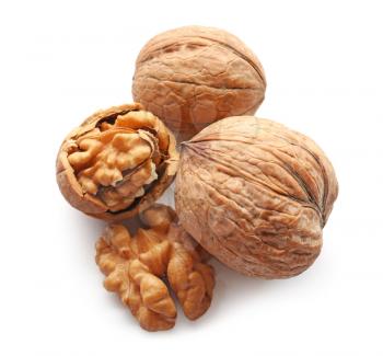 Tasty walnuts on white background�