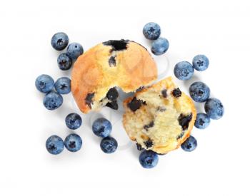 Tasty blueberry muffin on white background�