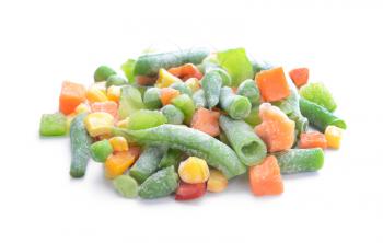 Mix of frozen vegetables on white background�