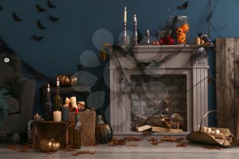 Interior of room decorated for Halloween party�