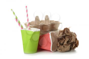 Used paper packages on white background. Recycling concept�