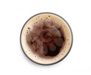 Glass of fresh beer on white background, top view�