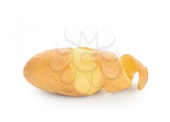 Raw peeled potato on white background�