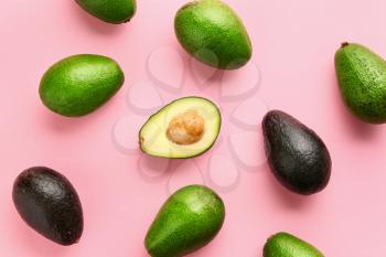 Fresh avocado on color background�