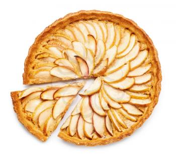 Tasty apple pie on white background�