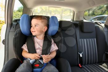 Baby boy buckled in car seat�