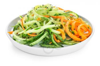 Plate with fresh vegetable salad on white background�