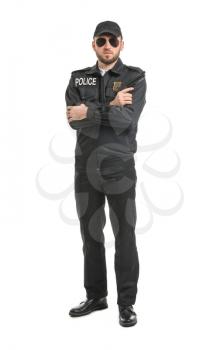 Male police officer on white background�