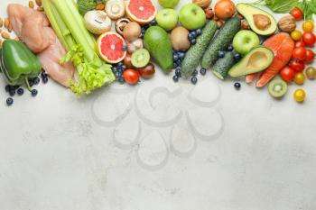 Healthy products on grey background�