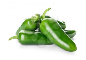 Green jalapeno peppers on white background�