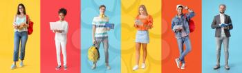 Different students on color background�