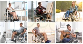 Collage of photos with different people in wheelchair �