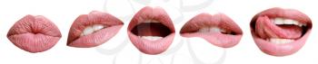 Collage with female lips on white background�