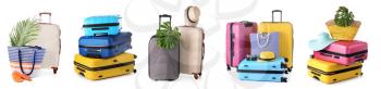 Set of different suitcases on white background�
