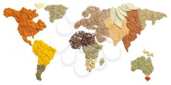 World map made of spices on white background�