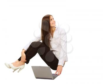 Royalty Free Photo of a Woman on the Floor With a Laptop