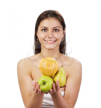 Royalty Free Photo of a Young Woman Holding Fruit