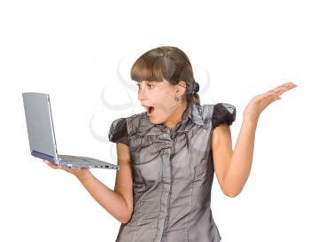 Royalty Free Photo of a Woman With a Laptop Looking Surprised