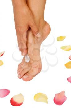care of a skin
woman hand and foot with moisturizer body cream
