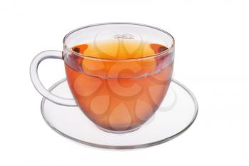Glass cup of fresh tea isolated on white background 