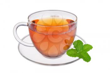 
Glass cup of fresh tea with mint leaves isolated on white background 