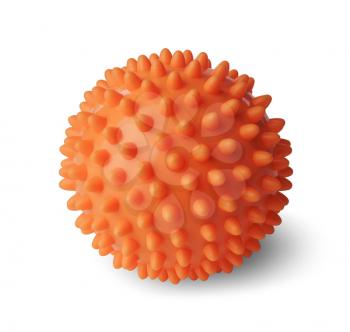 Spiny plastic orange massage ball isolated on white background