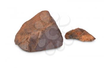 Two pieces of iron ore isolated on white background