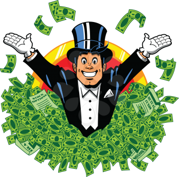 Royalty Free Clipart Image of a Man Throwing Money