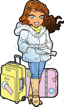 Royalty Free Clipart Image of a Woman With Luggage