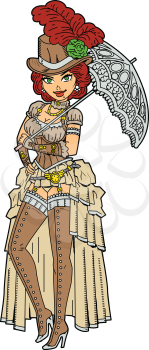 Royalty Free Clipart Image of a Steampunk Society Woman With a Parasol