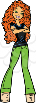 Royalty Free Clipart Image of a Curly-Haired Redhead