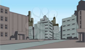 Royalty Free Clipart Image of a Cartoon City Landscape