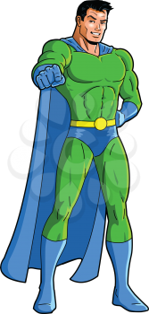 Pointing Superhero mascot character clipart cartoon vector