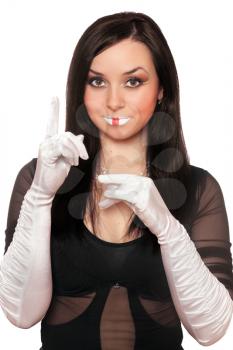 Royalty Free Photo of a Woman With White Gloves and Painted Lips