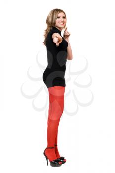 Royalty Free Photo of a Young Woman in Red Tights