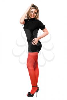 Royalty Free Photo of a Woman in a Black Dress and Tights