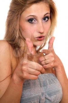 Royalty Free Photo of a Girl Pointing Her Fingers