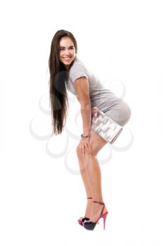 Royalty Free Photo of a Girl in a Grey Dress