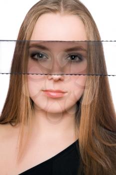 Royalty Free Photo of a Woman With a Screen in Front of Eyes