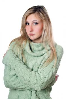 Royalty Free Photo of a Young Woman in a Green Sweater