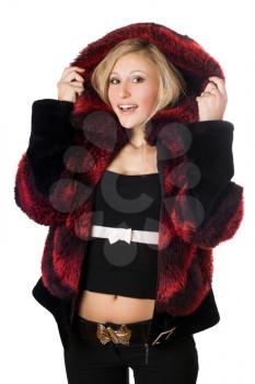 Royalty Free Photo of a Woman in Red Fur
