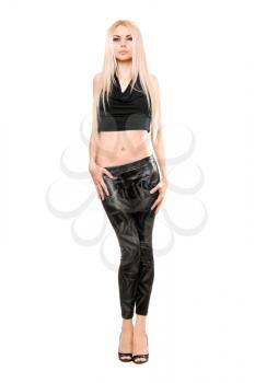 Royalty Free Photo of a Blonde Woman in Black Clothes
