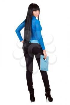 Royalty Free Photo of a Woman With a Blue Handbag