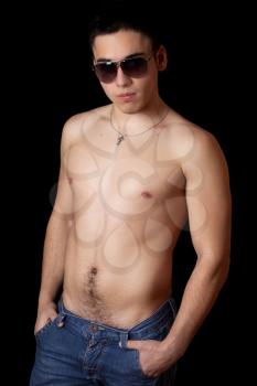 Royalty Free Photo of a Shirtless Man in Sunglasses