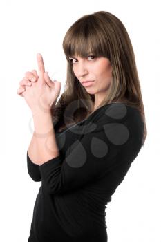 Royalty Free Photo of a Woman Holding Her Hands To Simulate a Gun