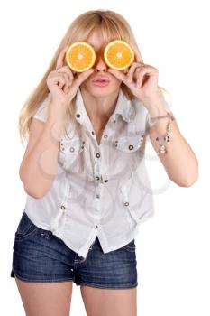 Royalty Free Photo of a Woman With Orange Slices