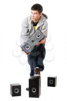 Royalty Free Photo of a Man With Speakers