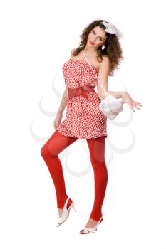 Royalty Free Photo of a Girl in a Red Dress and Tights